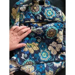 Vera Bradley Retired 2007 Mod Floral Backpack Bag Mod Floral Pink Vera Bradley black backpack with pink  main image 2